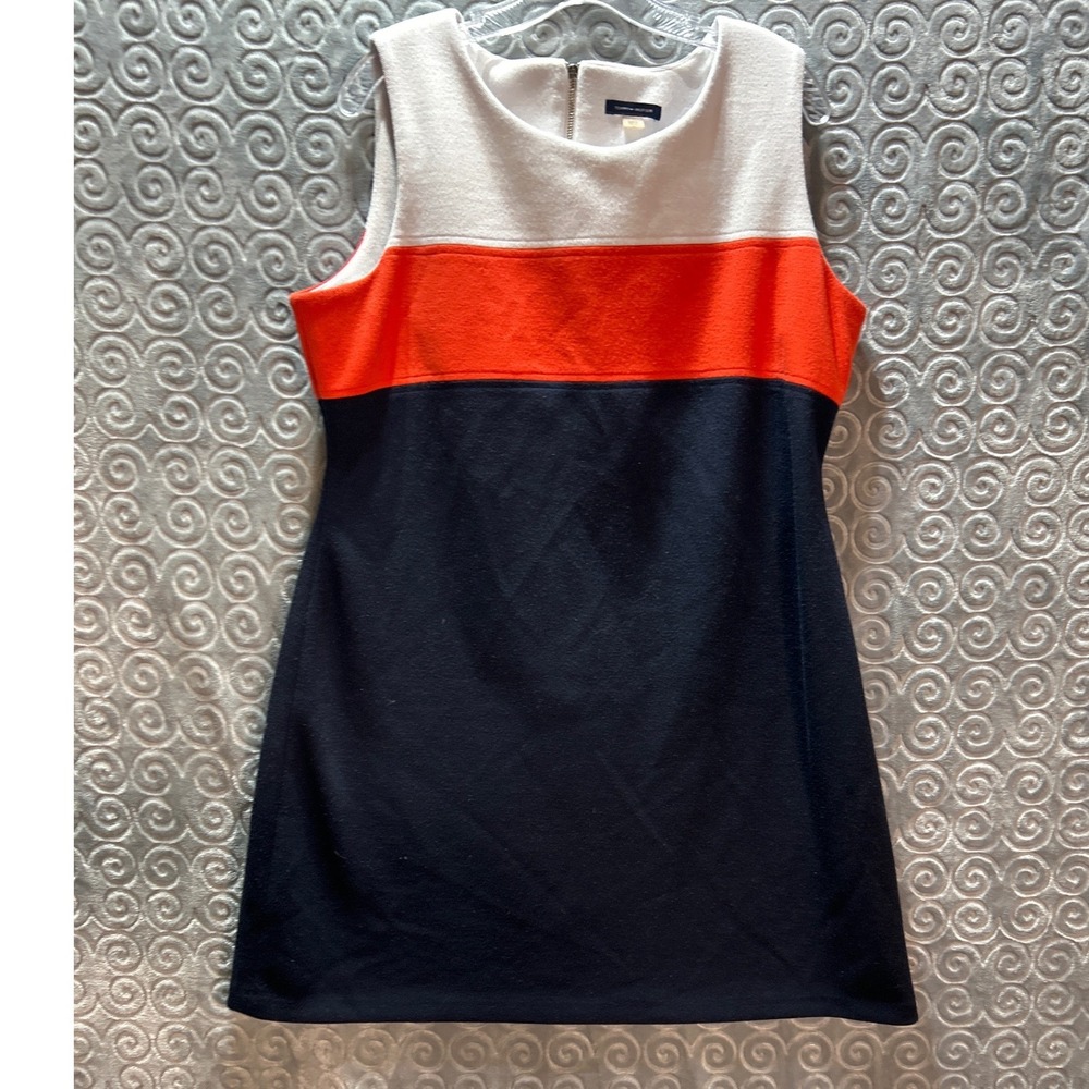 Tommy Hilfiger Colorblock Sleeveless Dress Women's Size 16 Navy‎ Orange White